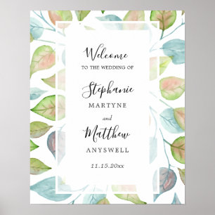 Watercolor Painted Colorful Leaves Foliage Wedding Poster