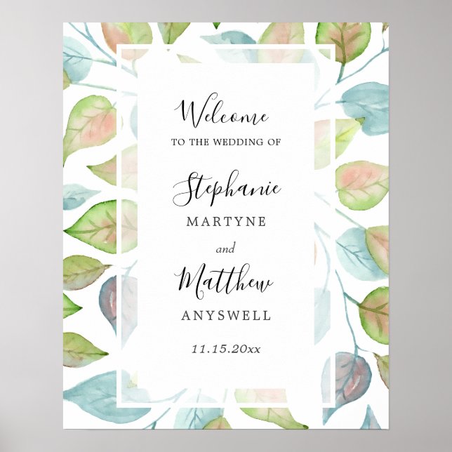 Watercolor Painted Colorful Leaves Foliage Wedding Poster (Front)