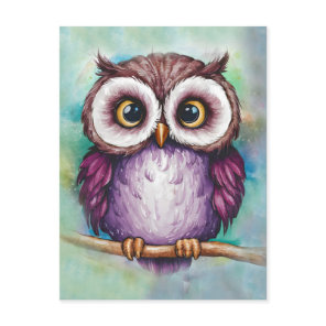 Watercolor painted cute owl postcard