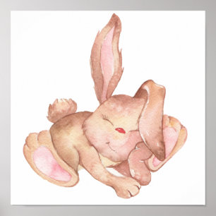 Watercolor Painted Cute Sleeping Bunny Rabbit Poster
