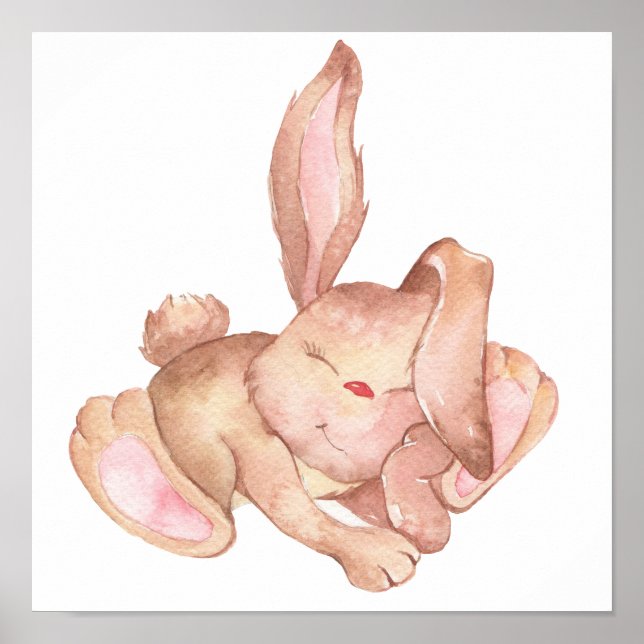 Watercolor Painted Cute Sleeping Bunny Rabbit Poster (Front)