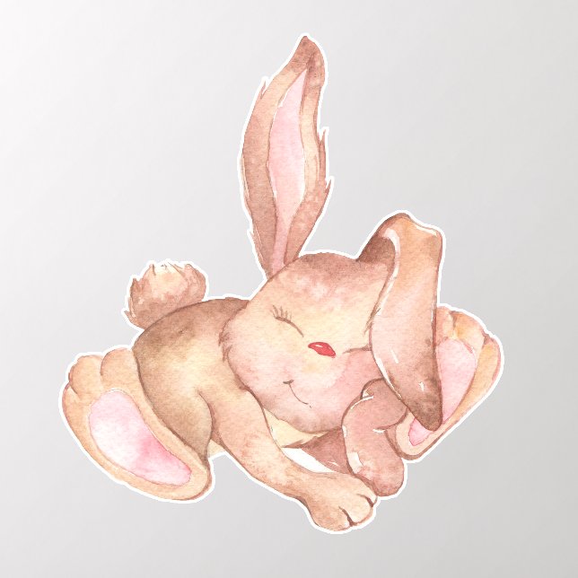 Watercolor Painted Cute Sleeping Bunny Rabbit Wall Decal (Insitu 2)