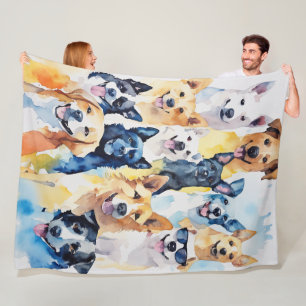Watercolor Painted Dog Collage Fleece Blanket