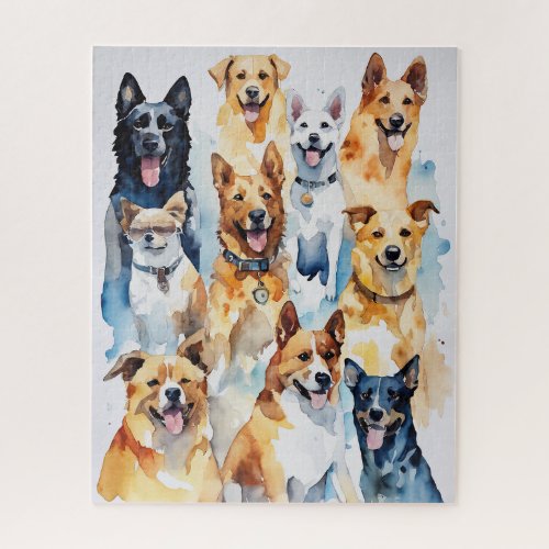 Watercolor Painted Dog Collage Jigsaw Puzzle