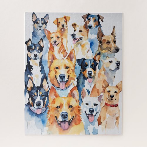 Watercolor Painted Dog Collage Jigsaw Puzzle