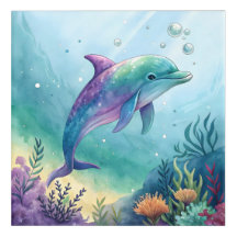 Watercolor painted dolphin