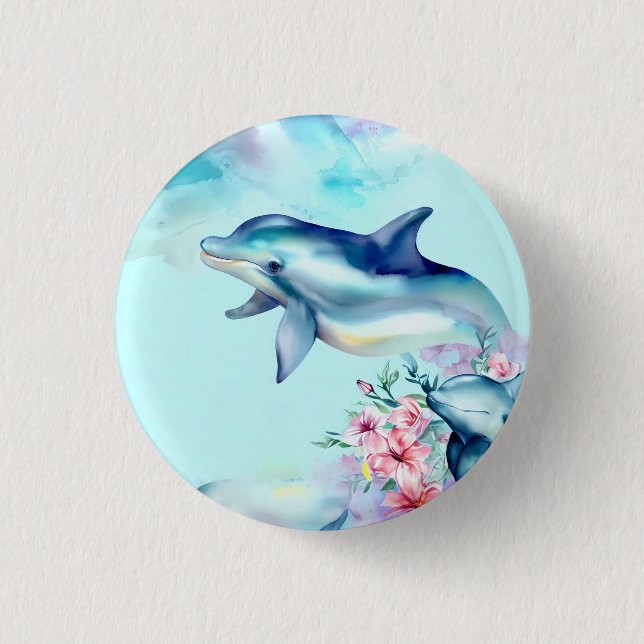 Watercolor Painted Dolphin  Button (Front)