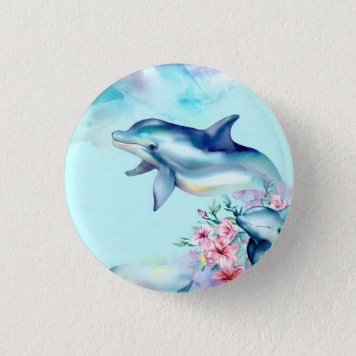 Watercolor Painted Dolphin  Button