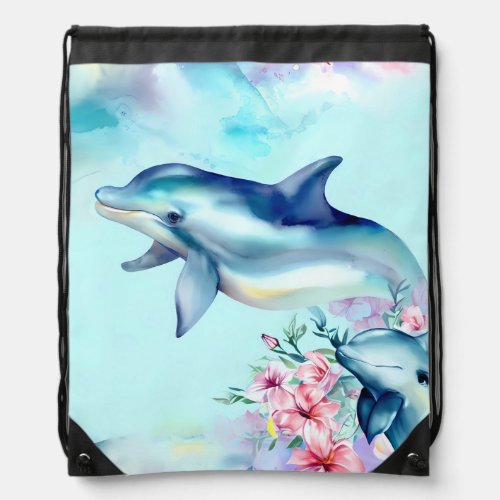 Watercolor Painted Dolphin  Drawstring Bag
