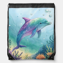 Watercolor painted dolphin