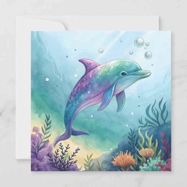Watercolor painted dolphin invitation (Front)