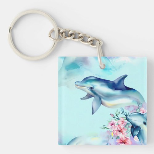 Watercolor Painted Dolphin  Keychain