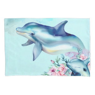 Watercolor Painted Dolphin Pillow Case