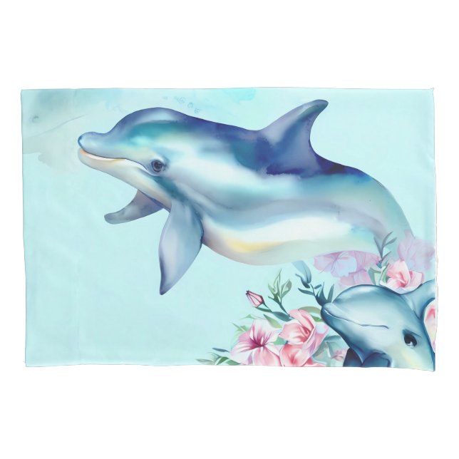 Watercolor Painted Dolphin Pillow Case (Front)