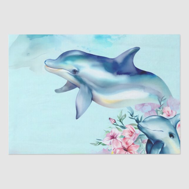 Watercolor Painted Dolphin Tissue Paper (Front)