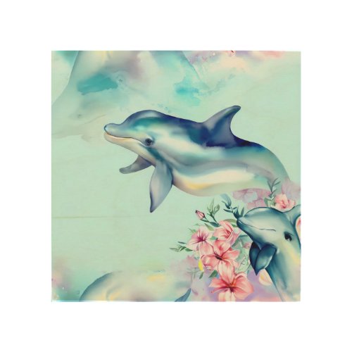 Watercolor Painted Dolphin  Wood Wall Art