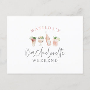 watercolor painted drinks bachelorette weekend invitation postcard