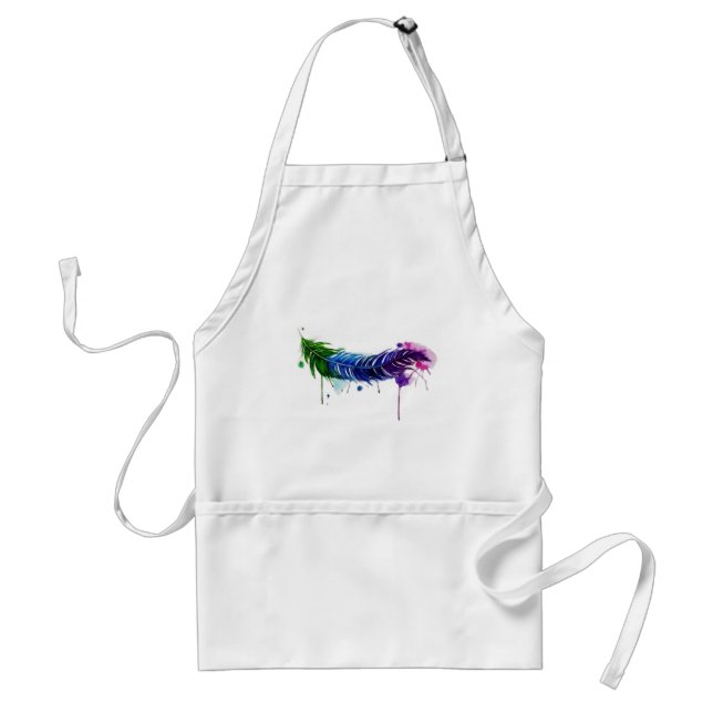 Watercolor Painted Feather Adult Apron (Front)