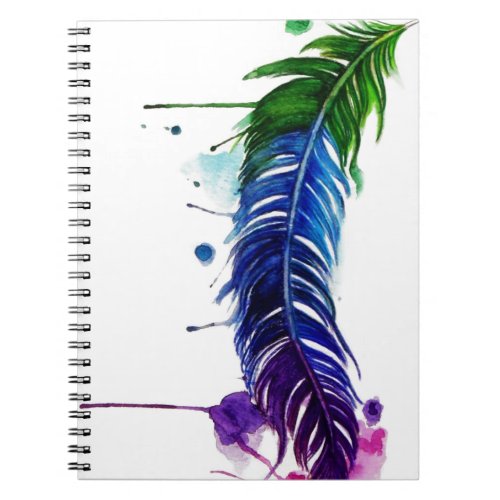 Watercolor Painted Feather Notebook
