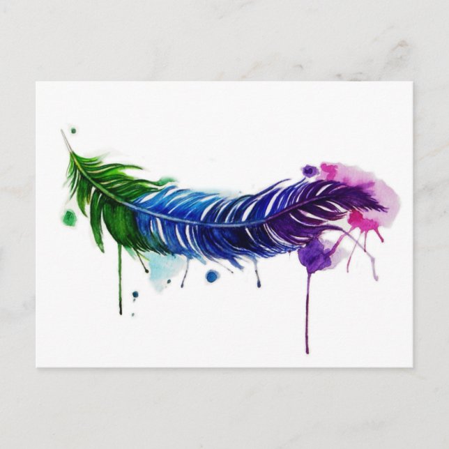 Watercolor Painted Feather Postcard (Front)
