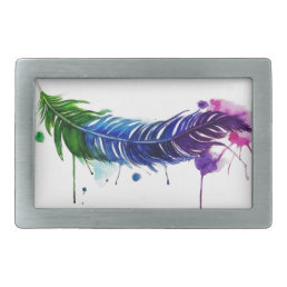 Watercolor Painted Feather Rectangular Belt Buckle