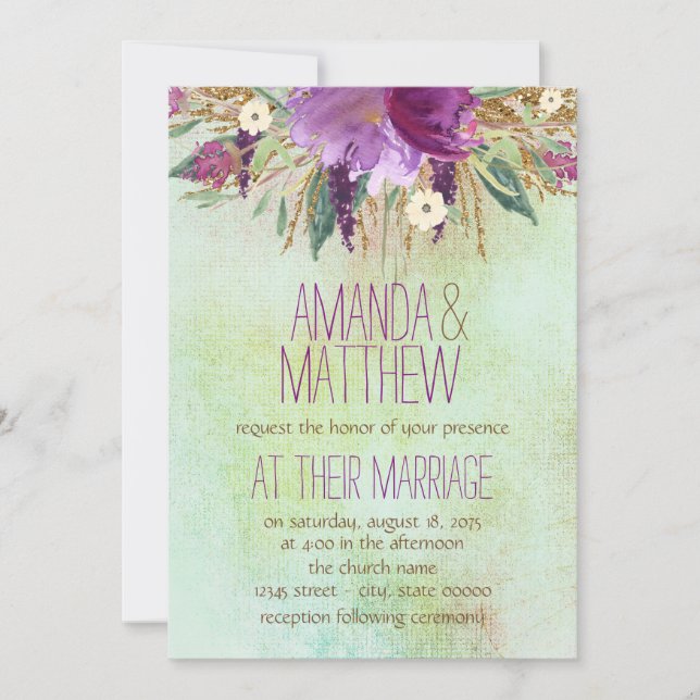 Watercolor Painted Flower Wedding Invitation (Front)