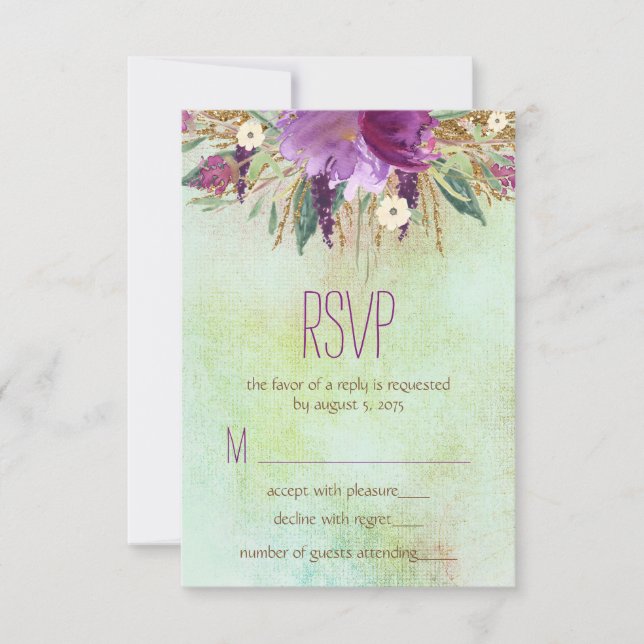 Watercolor Painted Flower Wedding RSVP (Front)