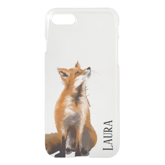 Watercolor Painted Fox Animal Transparent Uncommon iPhone Case (Back)