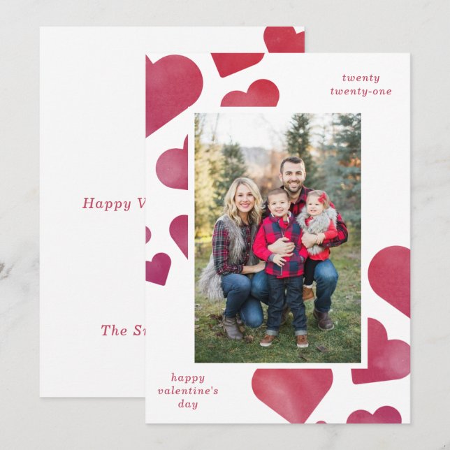 Watercolor Painted Hearts Portrait Holiday Card (Front/Back)
