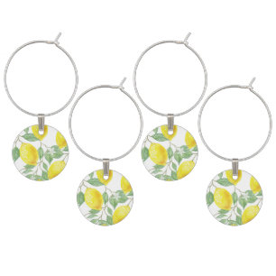 Watercolor Painted Lemon Leaves Yellow Wine Charm