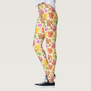 Watercolor Painted Maple Leaves Cute Fall Foliage Leggings