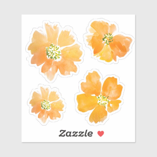 Watercolor painted orange poppy flowers sticker (Sheet)