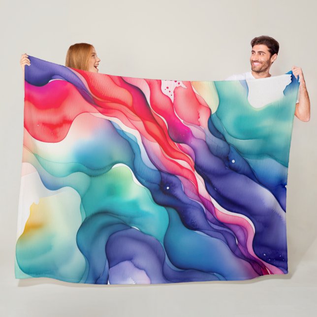 Watercolor Painted Organic Abstract Design Fleece Blanket (In Situ)
