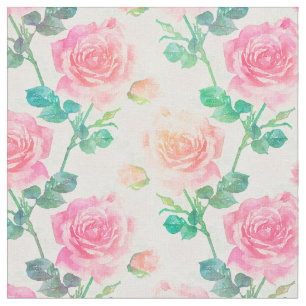 Watercolor Painted Pink Roses Artwork Fabric