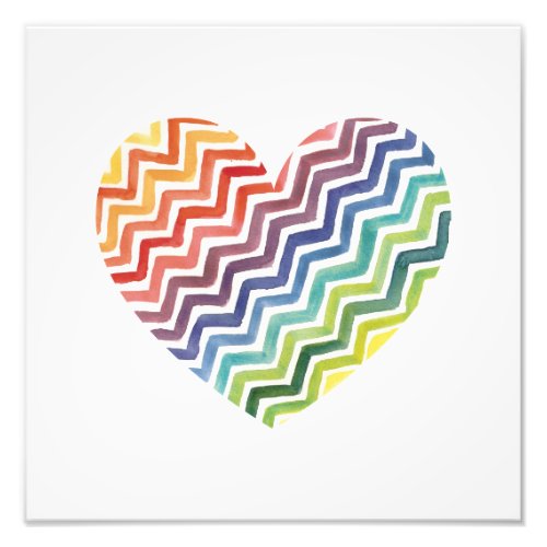 Watercolor Painted Rainbow Chevron Heart Print