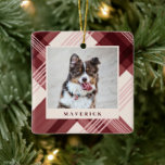 Watercolor Painted Red Plaid Pet Photo Christmas Ceramic Ornament<br><div class="desc">Celebrate your furry family member with these stylish photo Christmas ornaments. They feature a hand painted diagonal plaid design in the background,  along with photo and text templates for simple personalization! The back contains the same plaid design,  as well as a text template for the year.</div>
