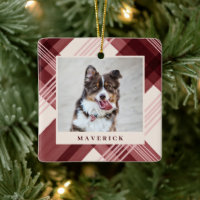 Watercolor Painted Red Plaid Pet Photo Christmas