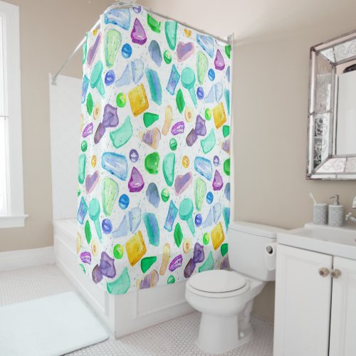 Watercolor Painted Sea Glass Shower Curtain