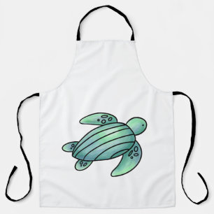 watercolor painted sea turtle cartoon blue green apron
