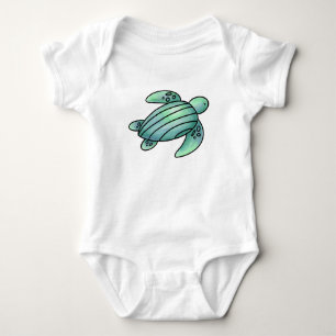 watercolor painted sea turtle cartoon blue green baby bodysuit