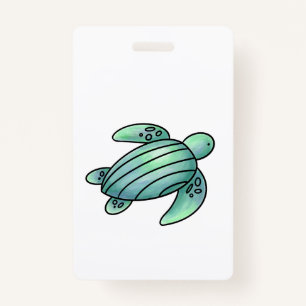 watercolor painted sea turtle cartoon blue green badge