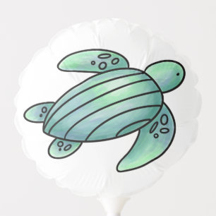 watercolor painted sea turtle cartoon blue green  balloon