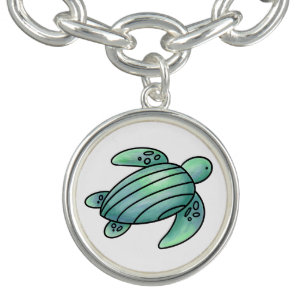 watercolor painted sea turtle cartoon blue green  bracelet