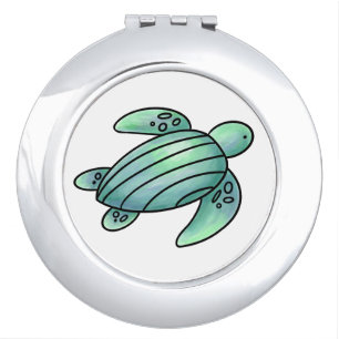 watercolor painted sea turtle cartoon blue green compact mirror