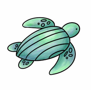 watercolor painted sea turtle cartoon blue green  cutout