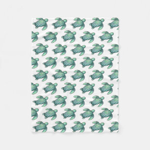 watercolor painted sea turtle cartoon blue green  fleece blanket