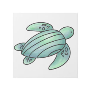 watercolor painted sea turtle cartoon blue green gallery wrap