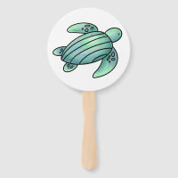 watercolor painted sea turtle cartoon blue green