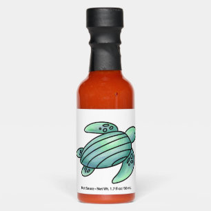 watercolor painted sea turtle cartoon blue green hot sauces