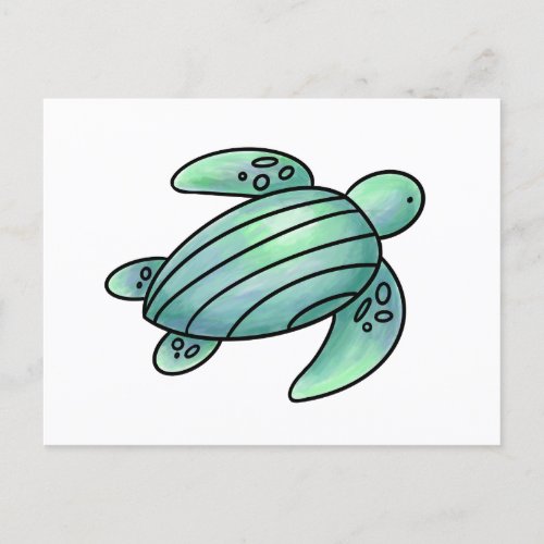 watercolor painted sea turtle cartoon blue green  invitation postcard